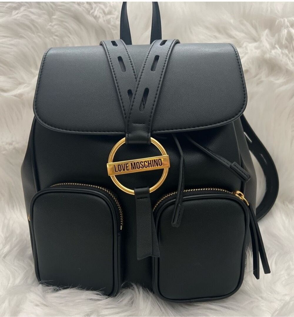 Love moschino black vegan leather Backpack minibag shoulder